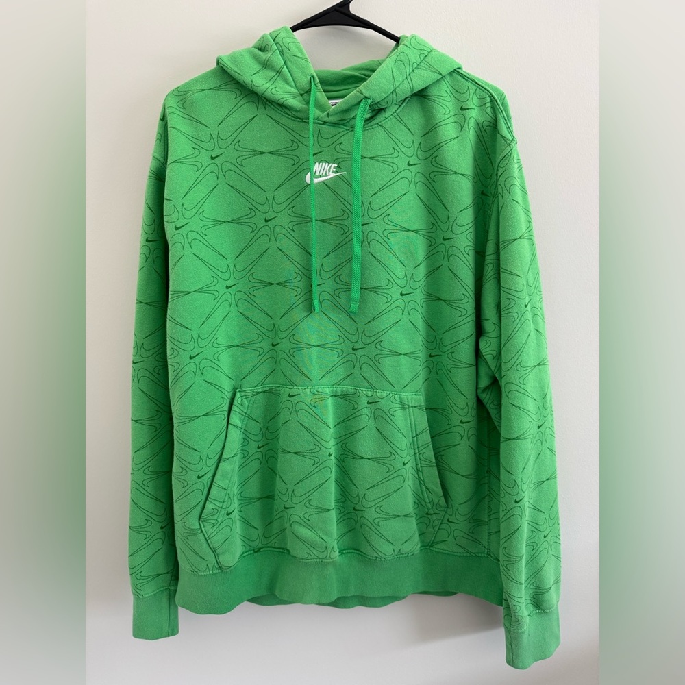 Nike Men's Green Allover Center Swoosh Hoodie